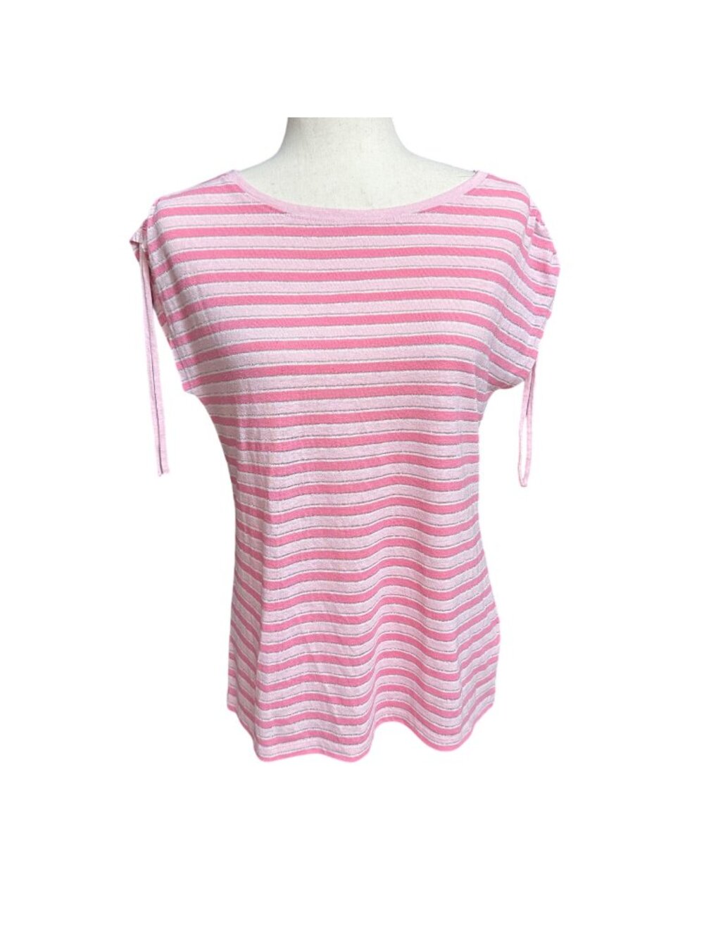 Talbots Shirt Women S Petite Pink Linen Blend Short Sleeve Cinched Shoulder
